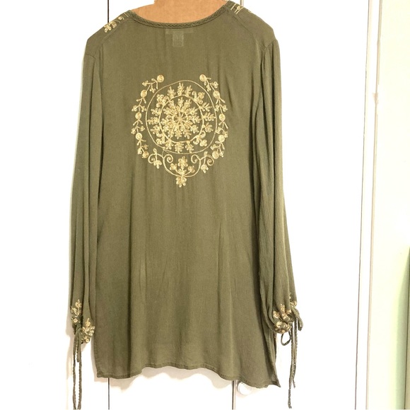 LUCKY and COCO Summer Cover Up Tunic Mini Dress Olive Green Gold Womens Large - Picture 5 of 16